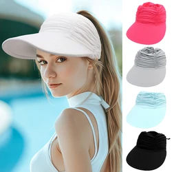 Ice Silk Sun Hat for Women Fashion Large Wide Brim Uv Protection Visors Summer Solid Color Empty Top Hats Outdoor Swim Beach Cap