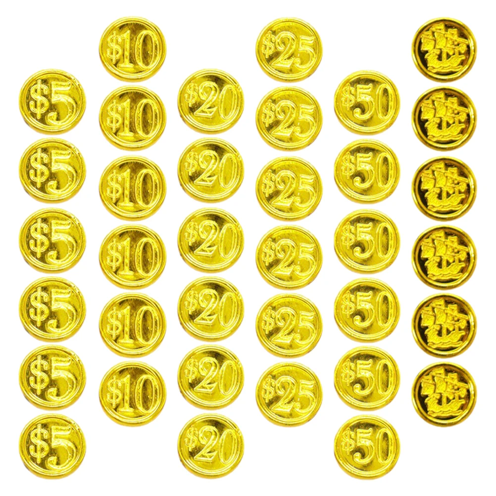 48pcs Pirates Gold Coins Plastic Gold Coins Gaming Props Accessary Funny Playing Toys for Kids Fake moneny (Golden)