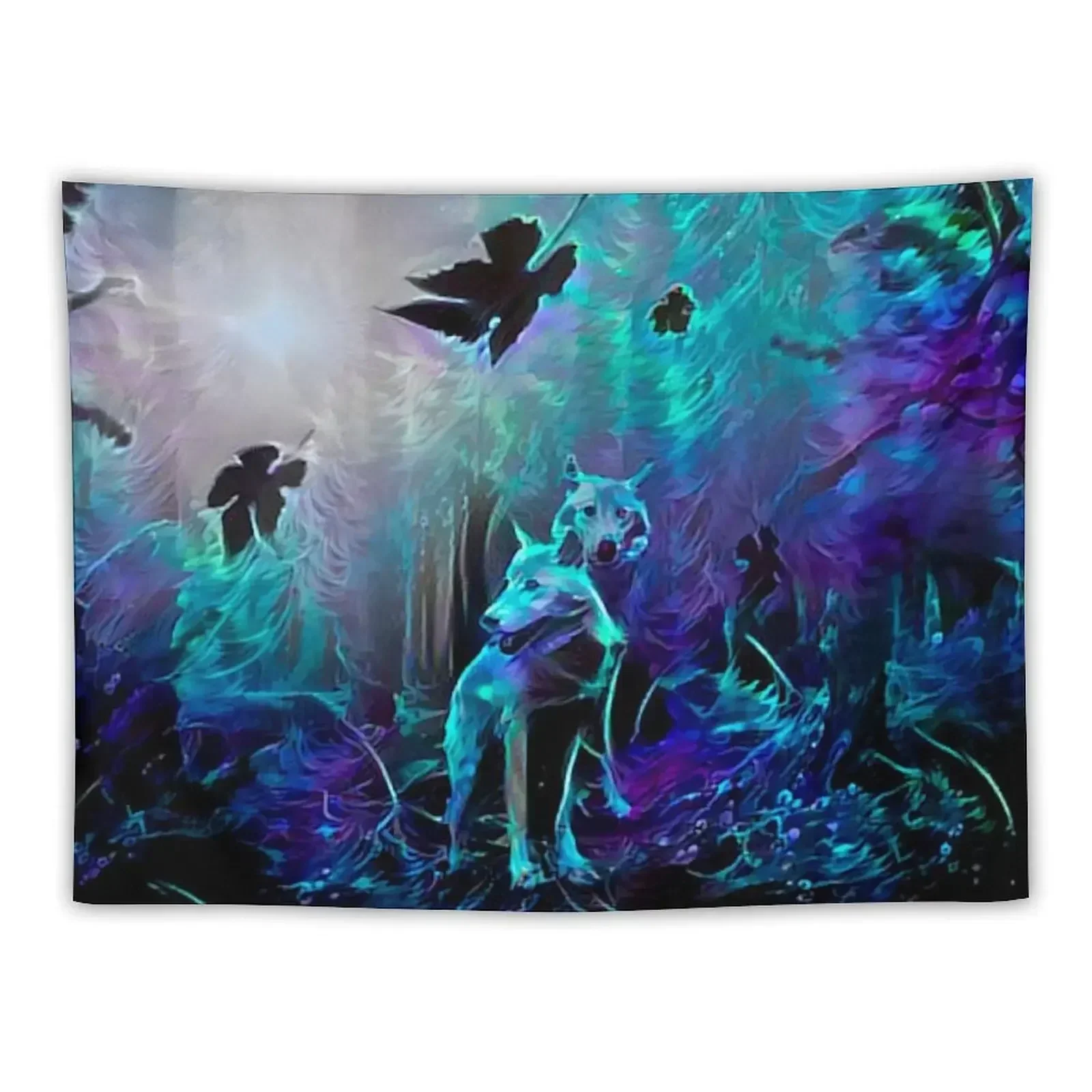 Blacklight Night in Wolf Woods Tapestry Decoration For Home Room Decor Cute Tapestry