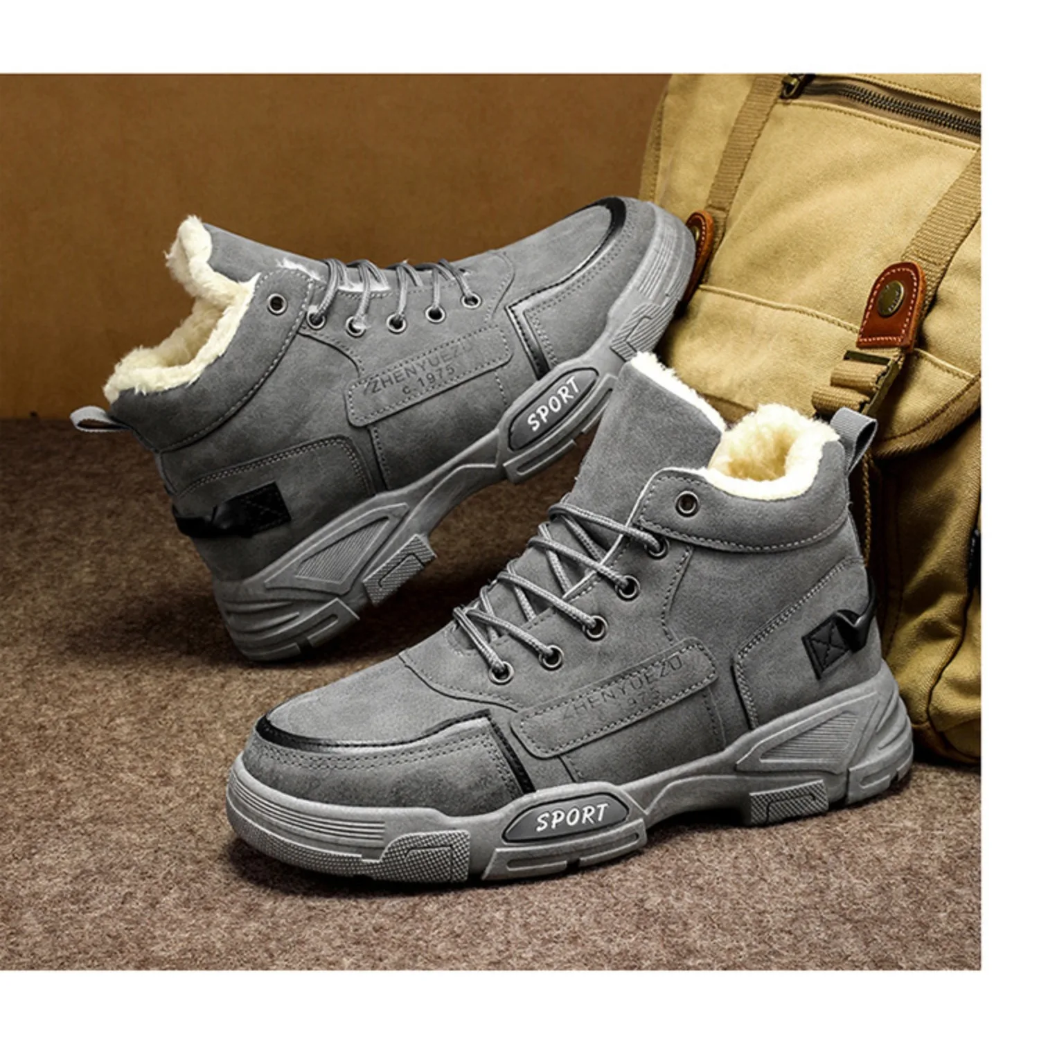 Herren-Schneestiefel, mit Fleece gefüttert für Wärme, verschleißfest und rutschfest, leicht und atmungsaktiv, weich und bequem.