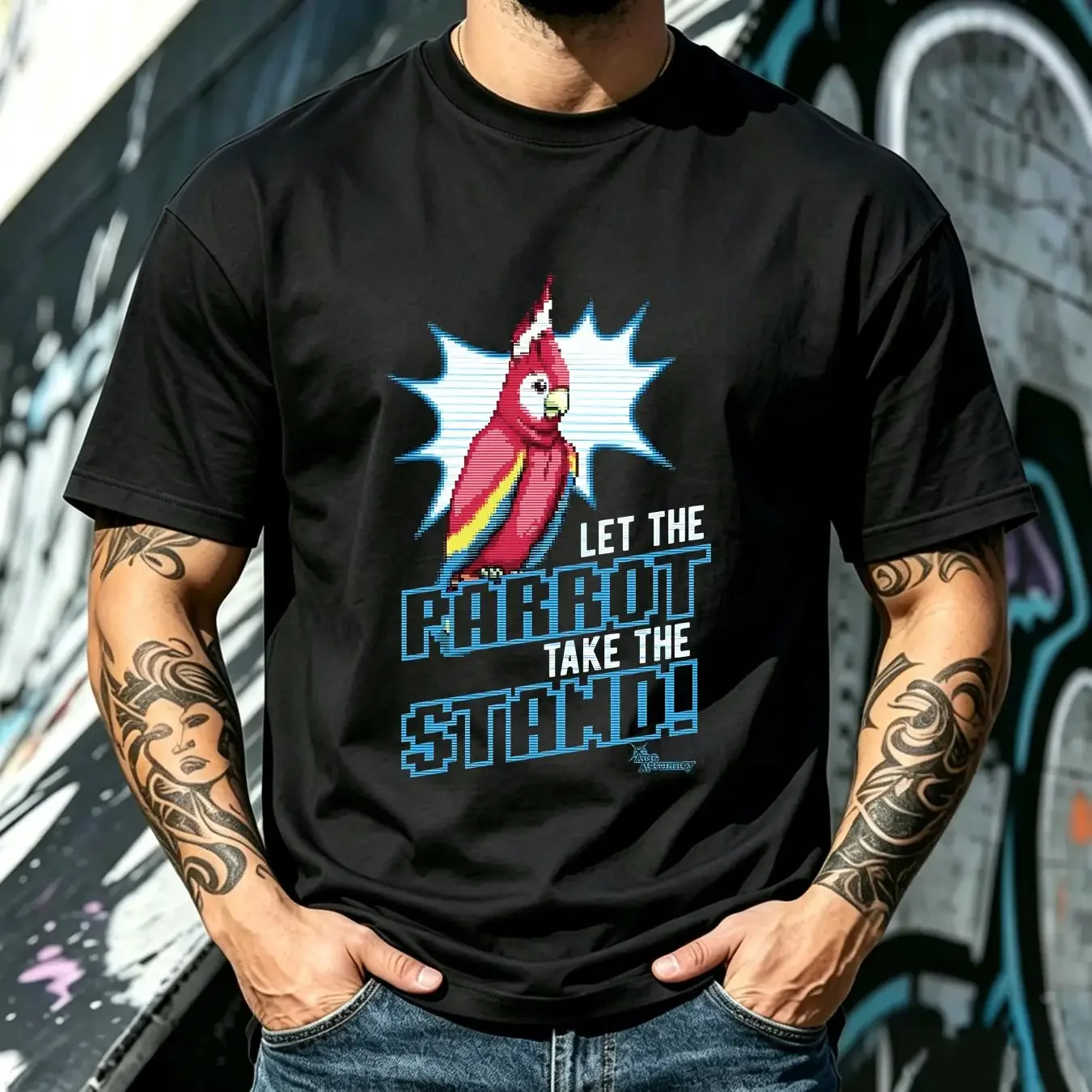 washed T Shirt Ace Attorney Parrot Black Adult vintage Washed Stretched Top For Everyday Wear Casual graphic Breathable