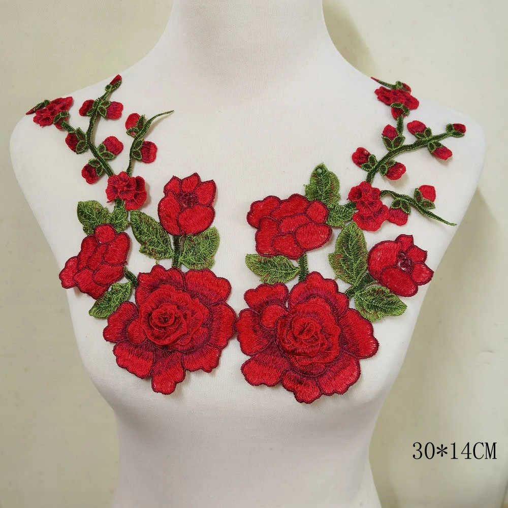 2 Teile/satz 3D Blume Stickerei Applique Patch Für Abend Rock Kleidung Spitze Kragen Dekoration Patch Nähen Auf Zubehör – Detail 6