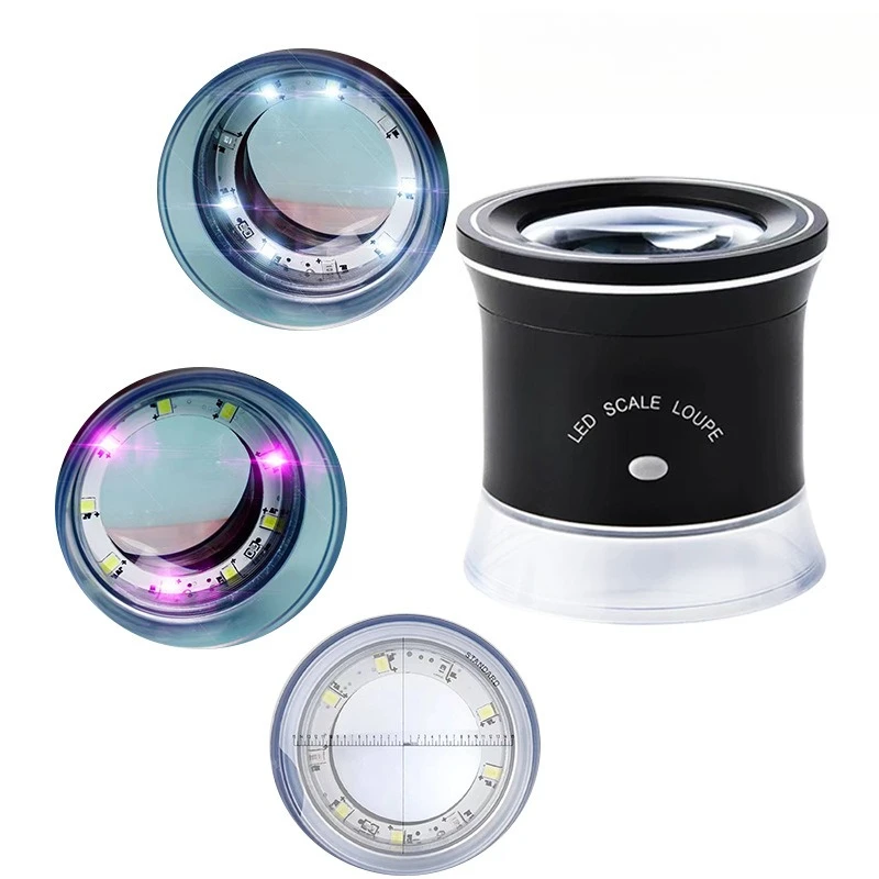 

30X Rechargeable Magnifier LED UV with Angle Plate Cross Scoring Plate Magnifying Glass with LED Lights Heiping Hands Loupe