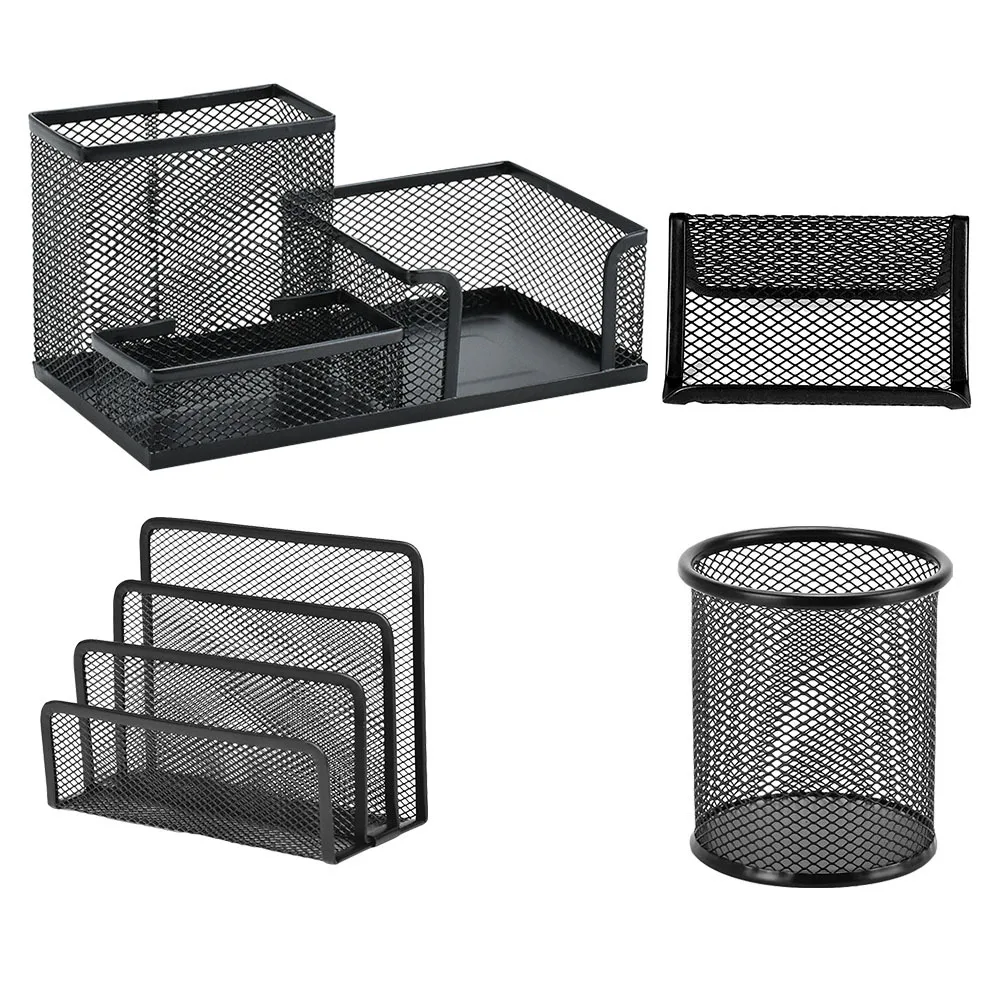 

1 set 1 Set Iron Art Desktop Organizer Stationery Pens Cards Letters Storage Holder Office Supplies Multi-Purpose Box