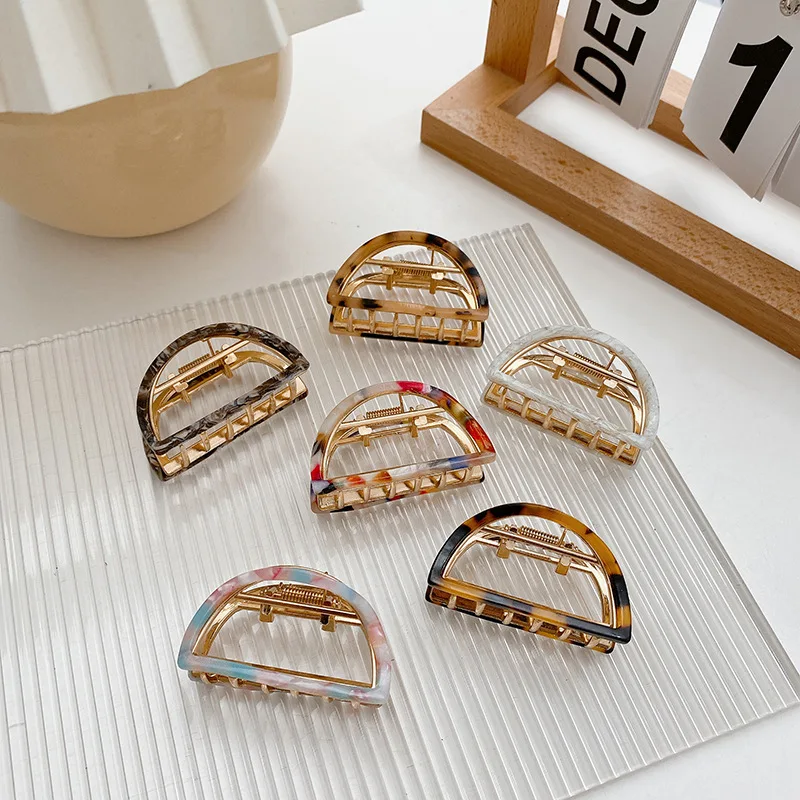 2024 New Acetate Hair Claw Half Circle Fashion Metal Vintage Geometric Hair Clip Korean Women's Hair Accessories