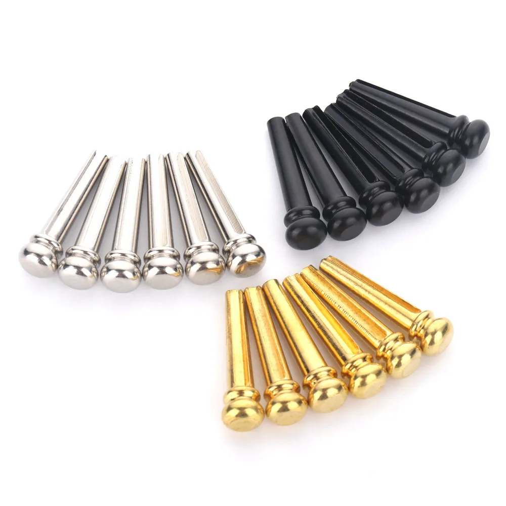 6pcs Guitar Bridge Pins Metal Brass Endpin 6 String Pegs Pins for Acoustic Guitar