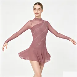 Womens Ballet Jersey Lyrical Dance Leotards Tights Dress Gymnastics Artistic Figure Skating Skirted Dress Performance Costume