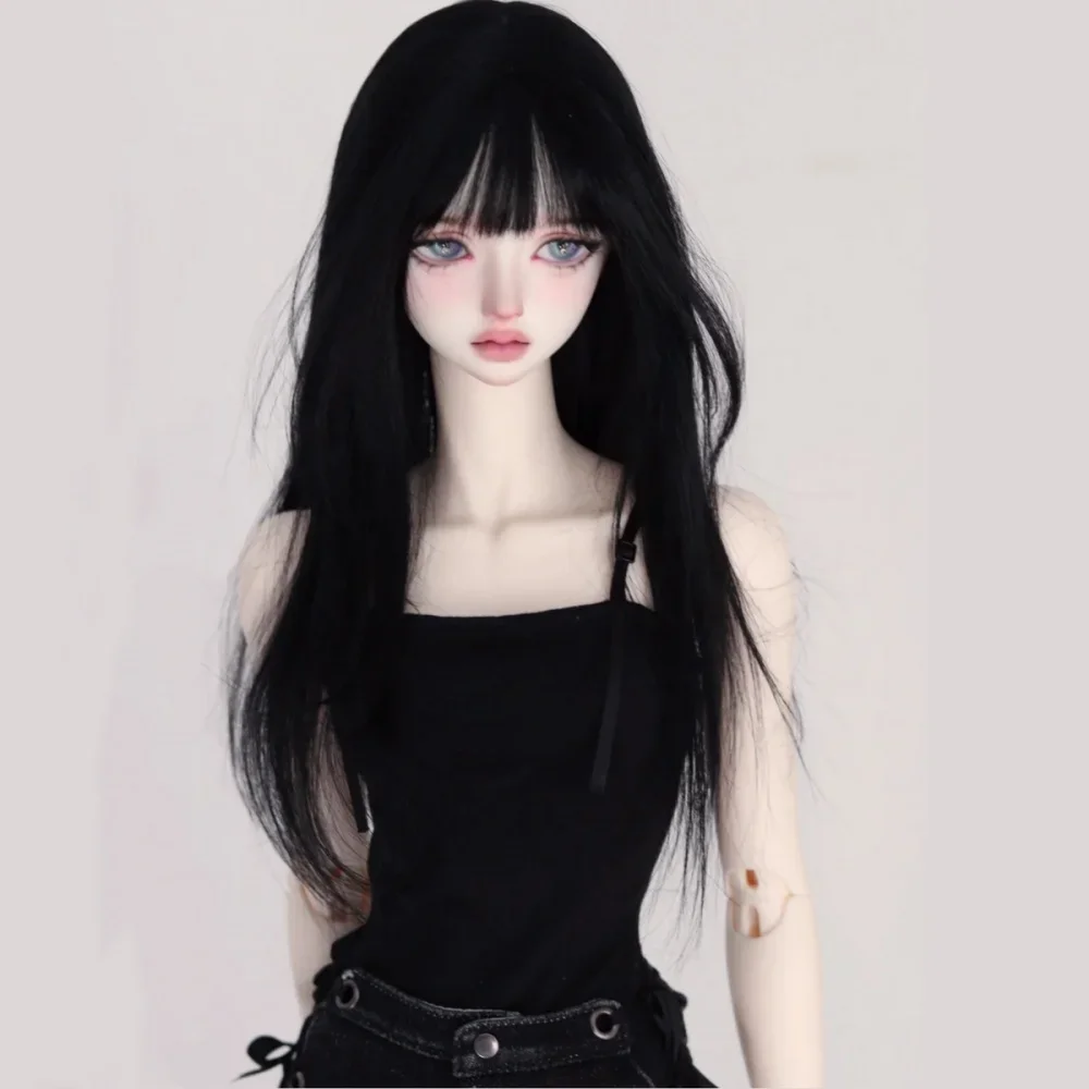 

bJD Doll wig fits on 1/3 1/4 1/6 size high temperature silk fashion personality flat bangs long black straight hair accessories