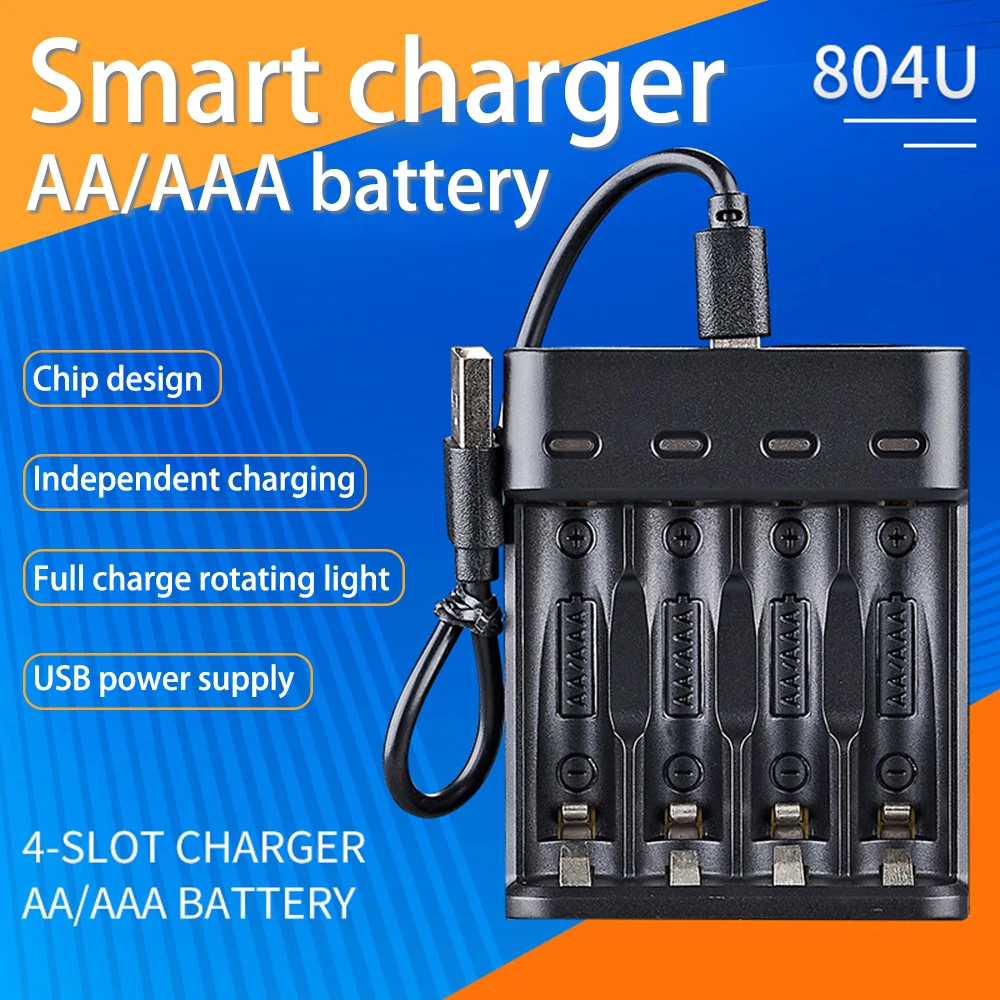 Battery Charger 4 Slot Intelligent Fast Charge With Indicator for 1.2V 1.2V NiMH NiCd AAA/AA Rechargeable Batteries Charger