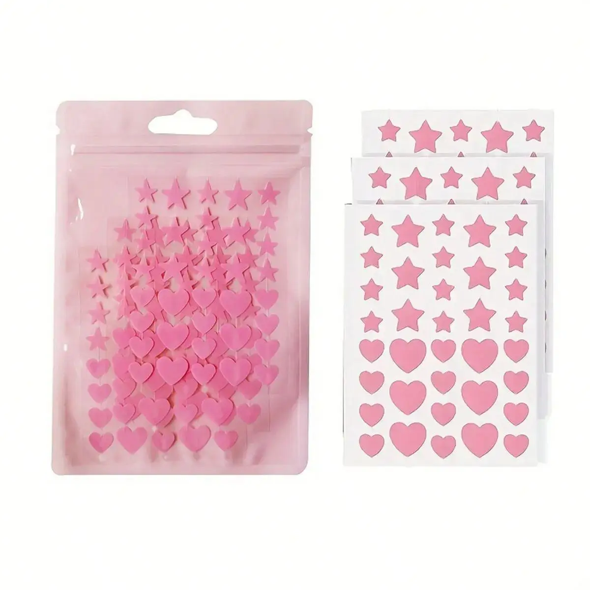 36/144/288pcs Pink Heart and Star Concealer Face Stickers, Concealer Skin Spot Stickers, Easy to Tear Party Face Stickers