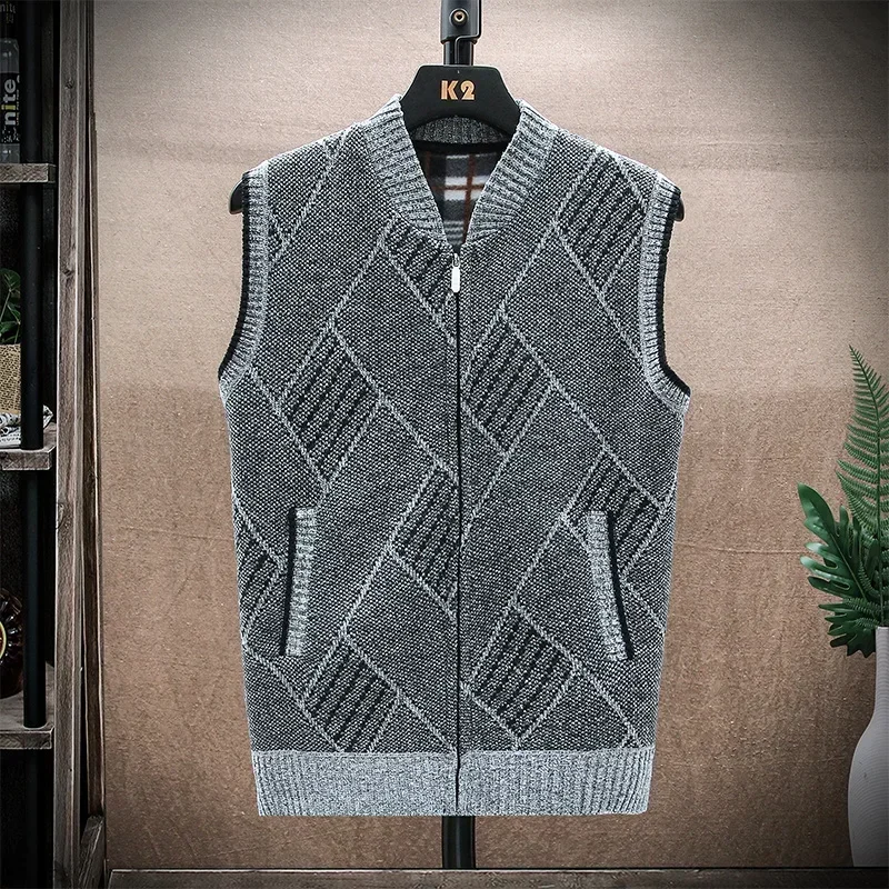 Men Wool Sweaters Vest 2024 Autumn Winter Fleece Warm Casual Zipper Cashmere Sleeveless Solid Sweater Knitted Veste Men Clothes