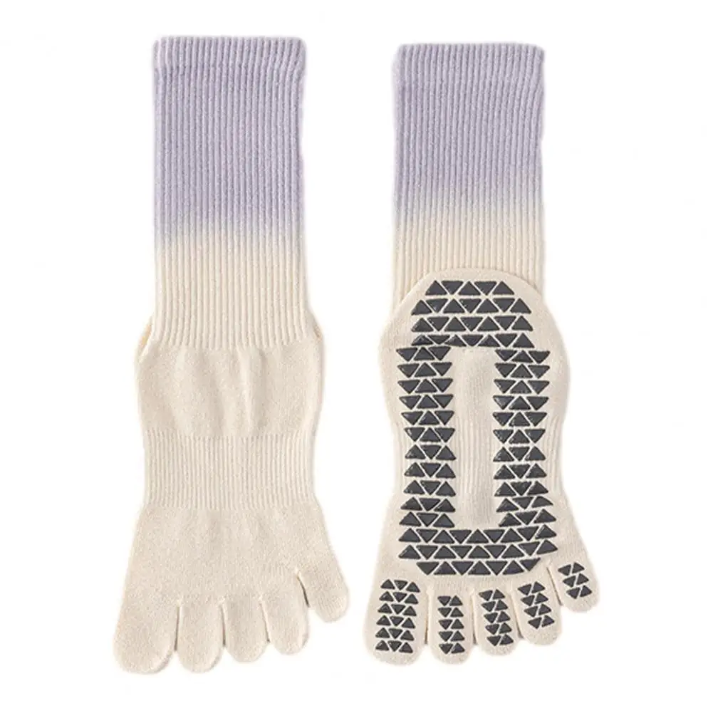 

1 Pair Yoga Toe Socks with Non-slip Gripper Moisture Wicking Mid-calf Socks Women Ballet Dance Pilates Cotton 5-Toe Crew Socks