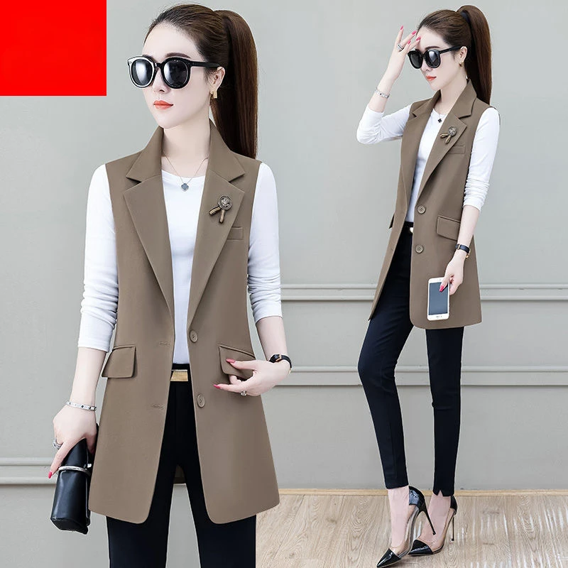 Streetwear Design Slim Sleeveless Blazers Coats Women Casual Elegant Vests Outerwear Classic Mid-length Waistcoat Blazer E47