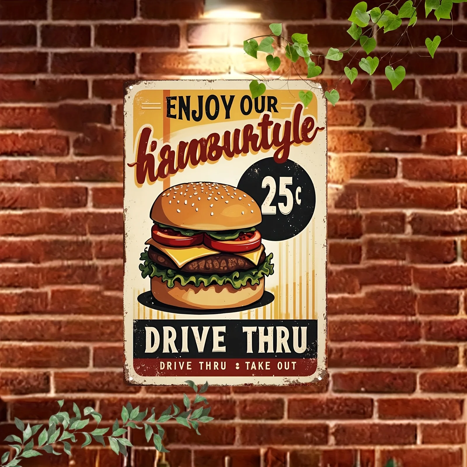Vintage-Style 'Enjoy Our Korean Fast Food Style' Metal Sign - , Rust-Proof & Weatherproof Tin Art for Home, Cafe, Bar, Garage D