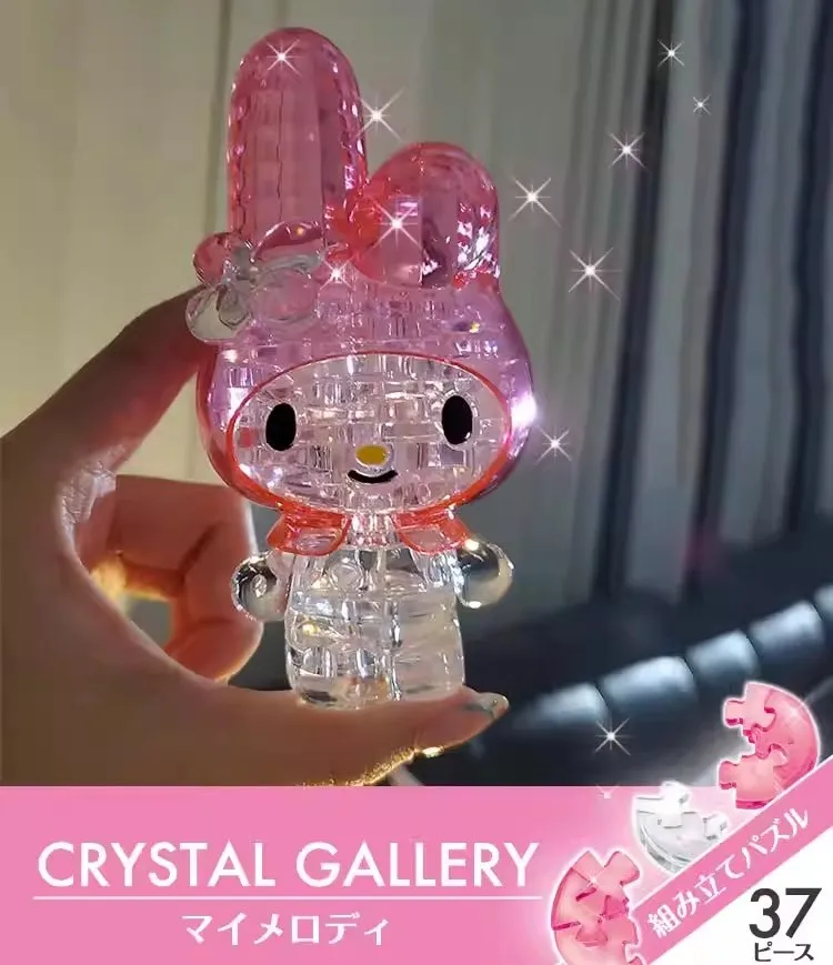 Auténtico japonés nuevo Sanrio familia cristal rompecabezas 3d Kuromi Melody Hello Kt regalo de cumpleaños juguete montaje modelo adorno de escritorio