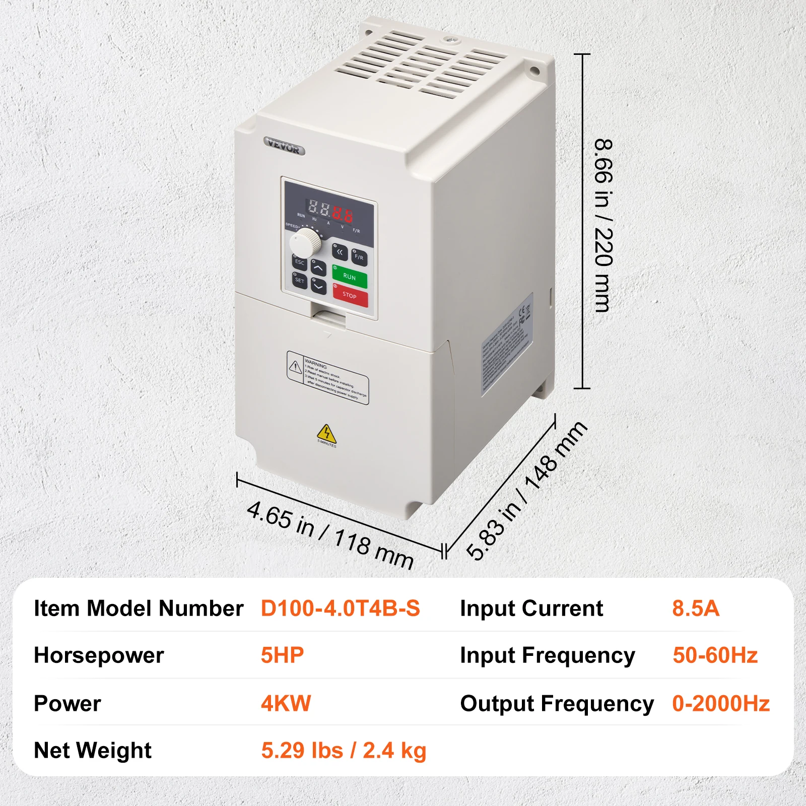 SucceBuy VFD 2,2 kW/4 kW 3 fase AC 380 V ingang tot 3 fase 0-380 V uitgang variabele frequentieaandrijving voor spilmotorsnelheidsregeling