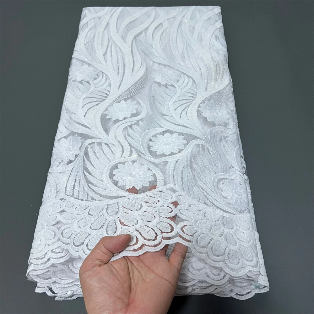 

Latest 2025 African Nigerian High-Quality Tulle Lace Fabric with Embroidery 5 Yards for Prom Dresses Sequin Sewing ZJ057/109