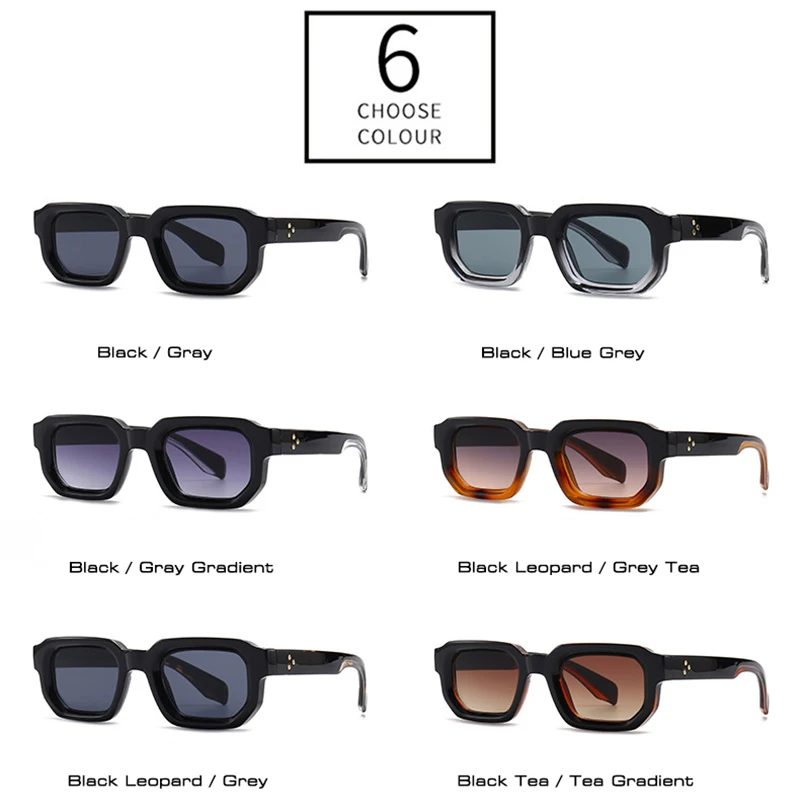 SO&EI Fashion Square Rivets Women Sunglasses Shades UV400 Retro Gradient Men Punk Sun Glasses