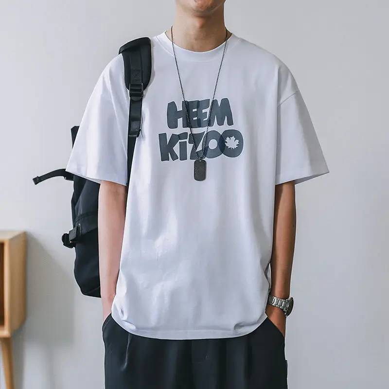 

Summer Korean fun letter printed T-shirt trendy men's Y2K personalized retro couple ins street round neck half-sleeved top