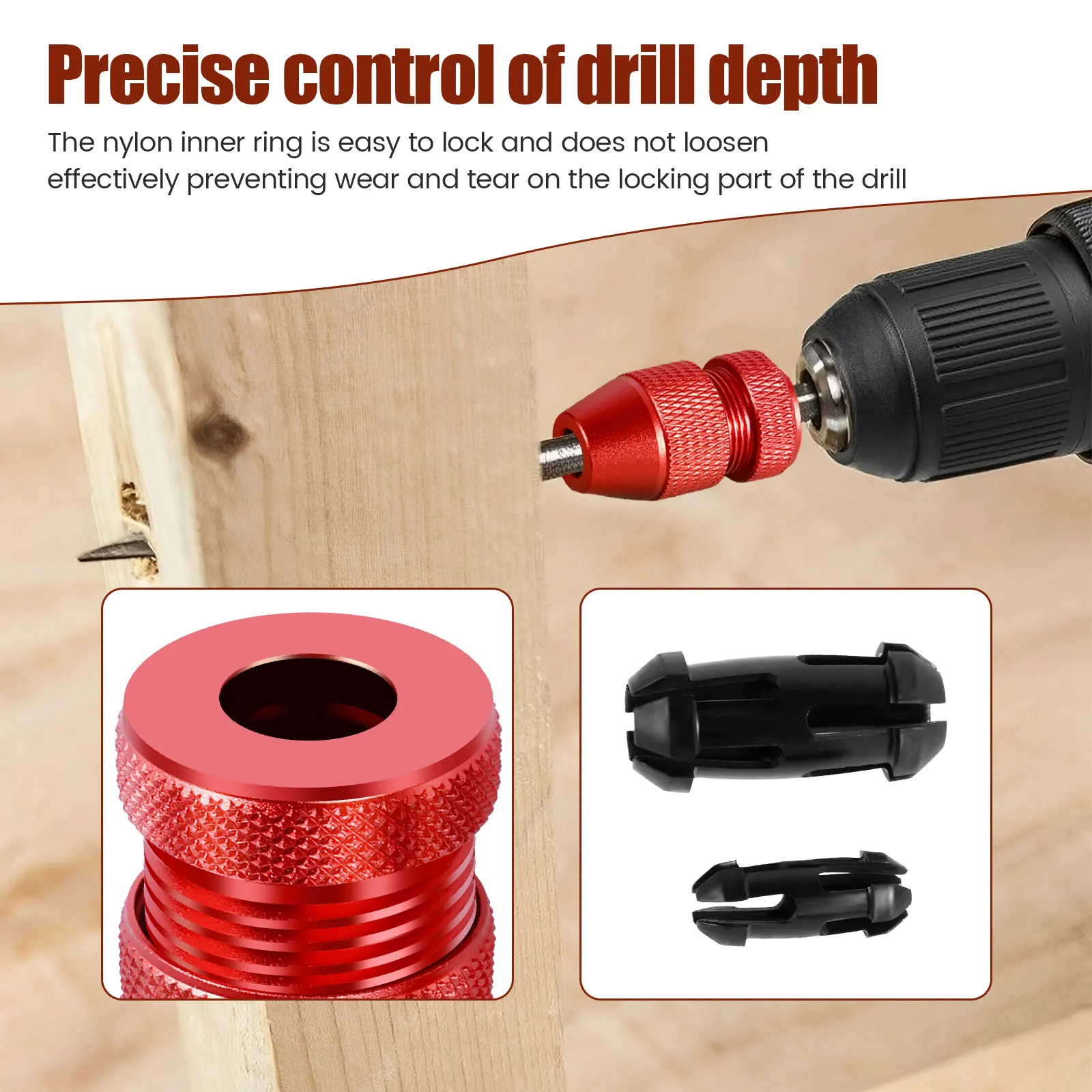 2/4Pcs Adjustable Drill Depth Stop 30-34mm/49-54mm Drill Bit Stop Collar Set with Nylon Inner Ring AluminumAlloy for Woodworking