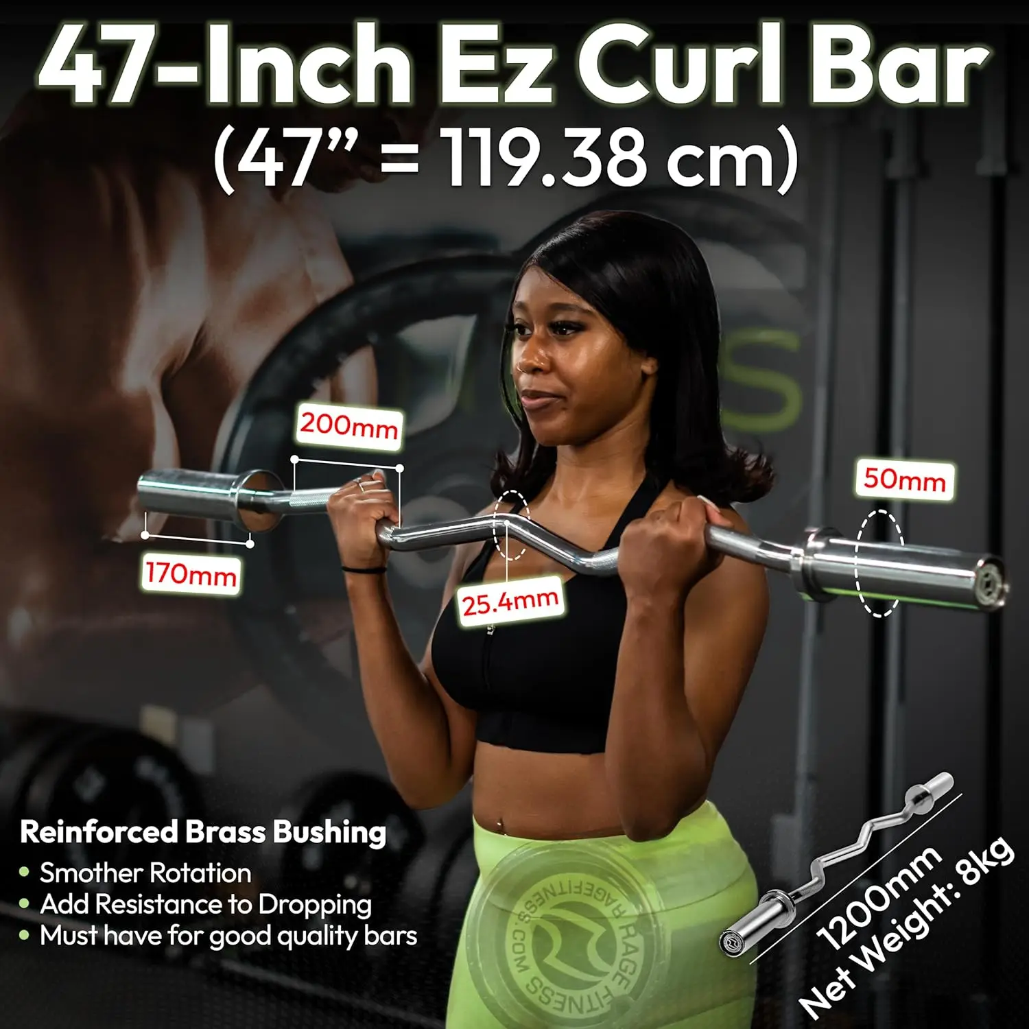 EZ Curl Bar – 47 Inch, 17lbs Alloy Steel with Chrome Finish & Nylon Bushings EZ Bar with 400lbs Max Capacity – Home Gym Curling