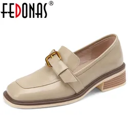 FEDONAS punta quadrata tacchi spessi donna pompe primavera autunno classico fibbia mocassini scarpe ufficio donna Casual scarpe retrò donna