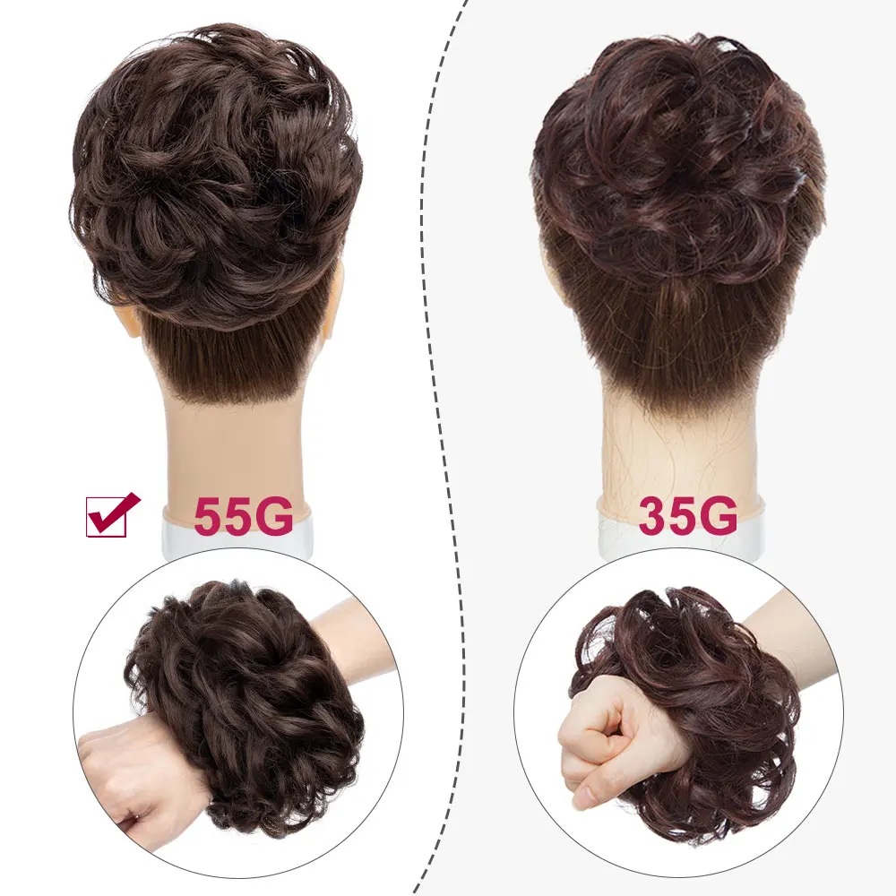 Hairro Synthetische Rommelige Haarknot Chignon Scrunchies Nep Haarband Vlecht Elastische Haarstuk Staart Voor Vrouwen Wrap Krullend Paardenstaart 55G