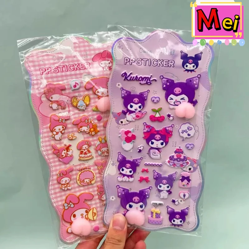 

New 3d Relief Cute Kuromi Melody Stickers Cartoon Diy Animal Teddy Bear Rabbit Lamb Decompression Pinch Stickers Christmas Gift
