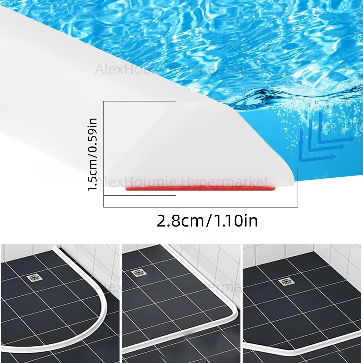 Collapsible Shower Water Dam Threshold Water Stopper Barrier Retention System Keeps Water Inside Dry and Wet Separation