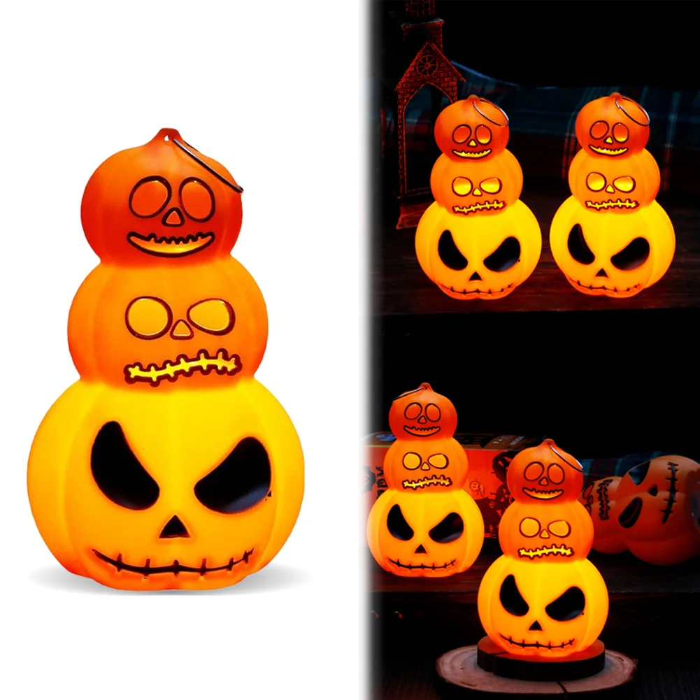 

Halloween LED Stacked Pumpkins Unique 3 Tiers Luminous Pumpkin Light Ghost Pumpkins Light Halloween Party Home Decoration