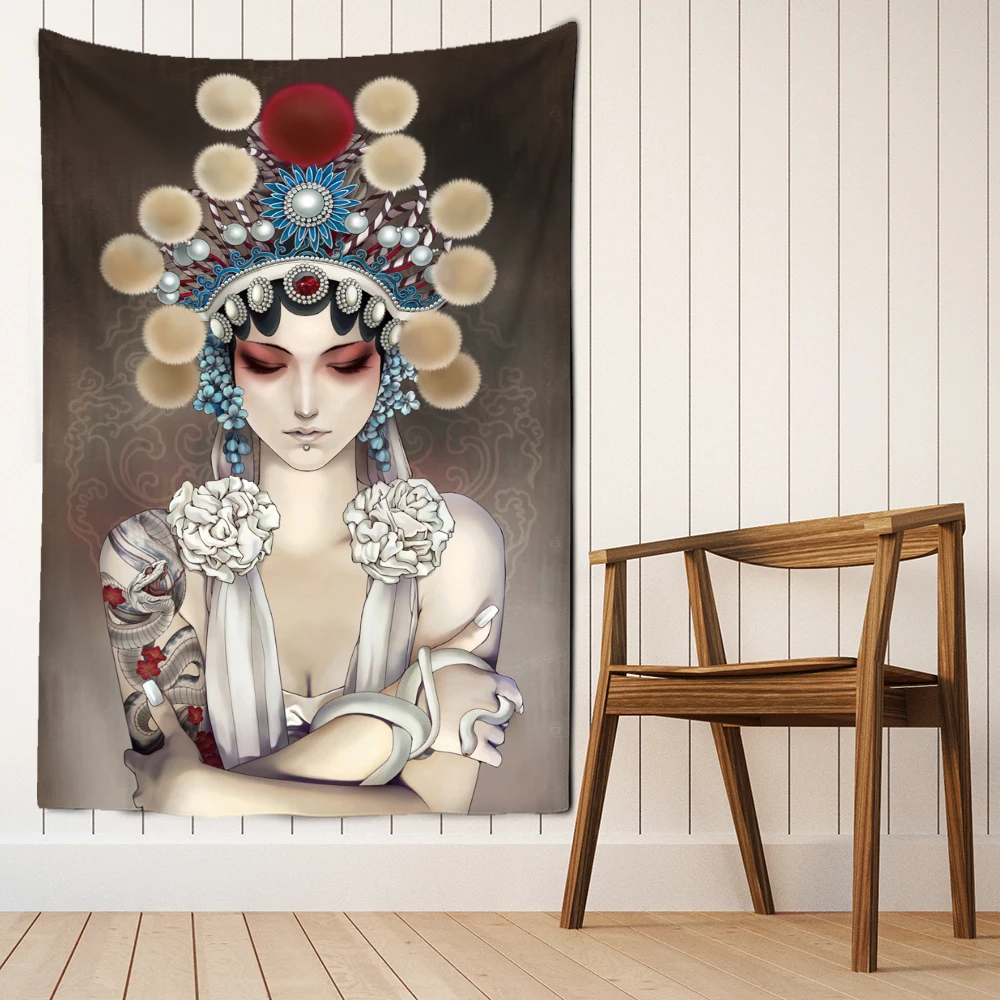 Chinese Opera Characters Wall Hanging Tapestry Mystery Retro Art Hippie Tapiz Aesthetics Room Home Decor