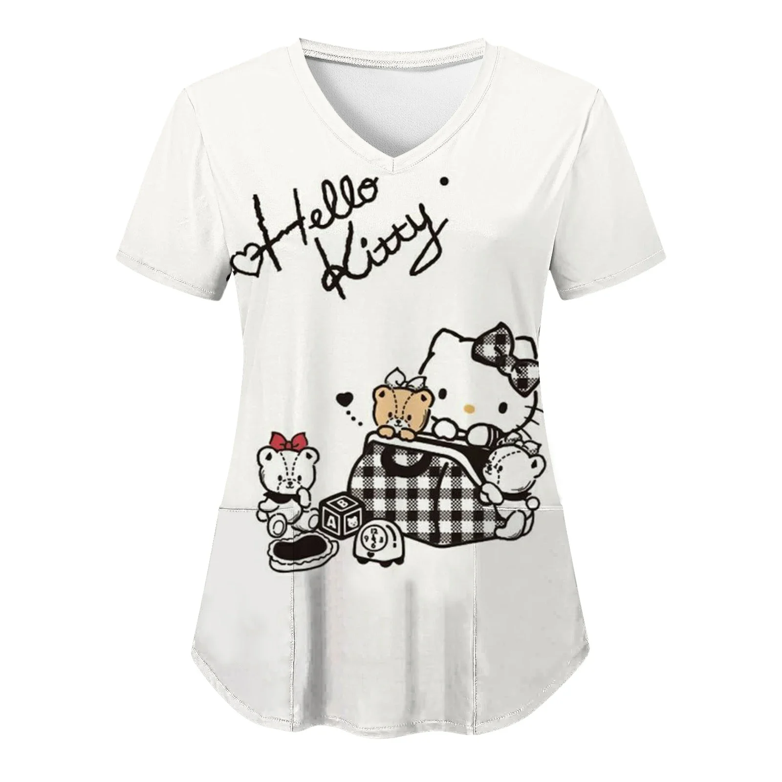 T-shirt à manches courtes pour fille, vêtement pour enfant, estival et décontracté, avec impression Hello Kitty en 3D