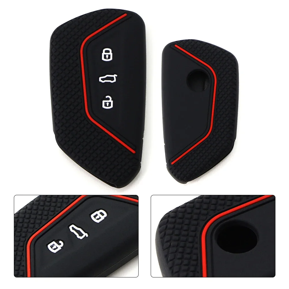 

None Key Fob Cover Key Case Soft Waterproof Black Black Red Line For ID.3 For ID.4 For Skoda Octavia Brand New