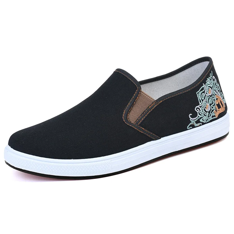 Spring New Chinese Style Embroidered Men's Canvas Shoes with Soft Sole and Soft Surface, Anti slip and Wear Resistant