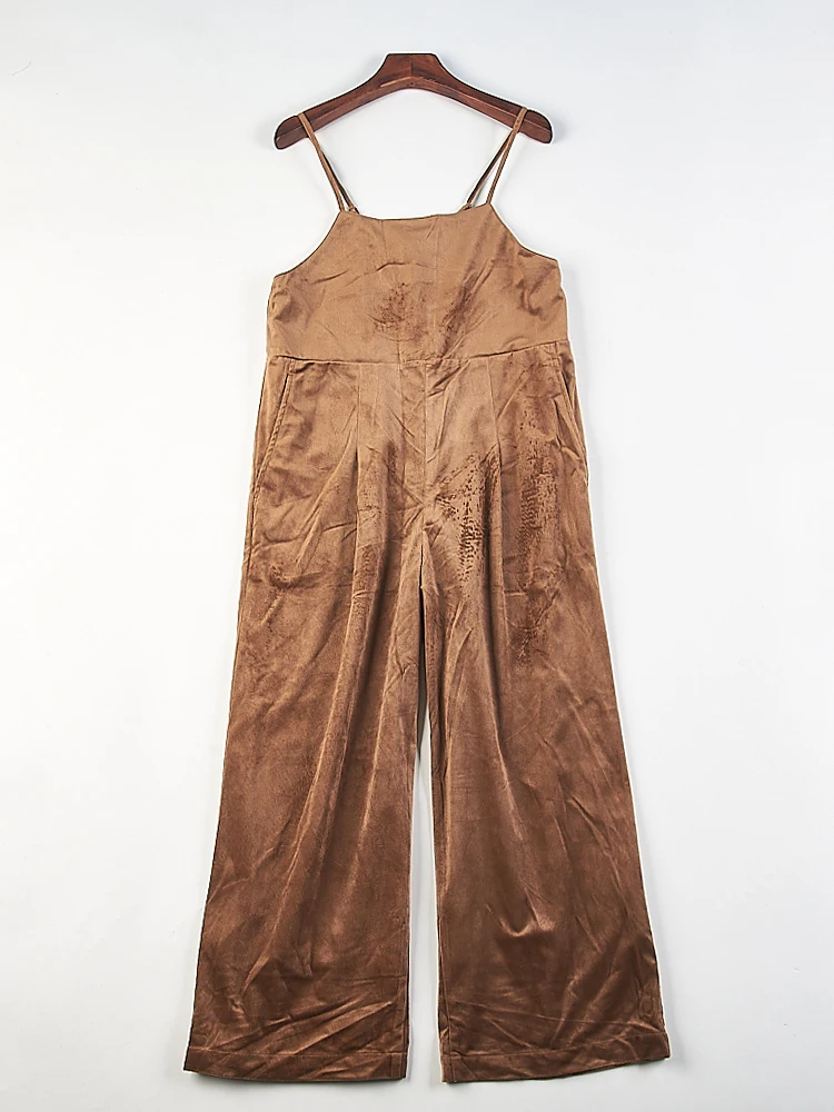 

Женские вельветовые брюки-комбинезон цвета кофе в стиле ретро с широкими штанинами, свободного кроя, на бретелях, для весеннего сезона, для повседневной носки