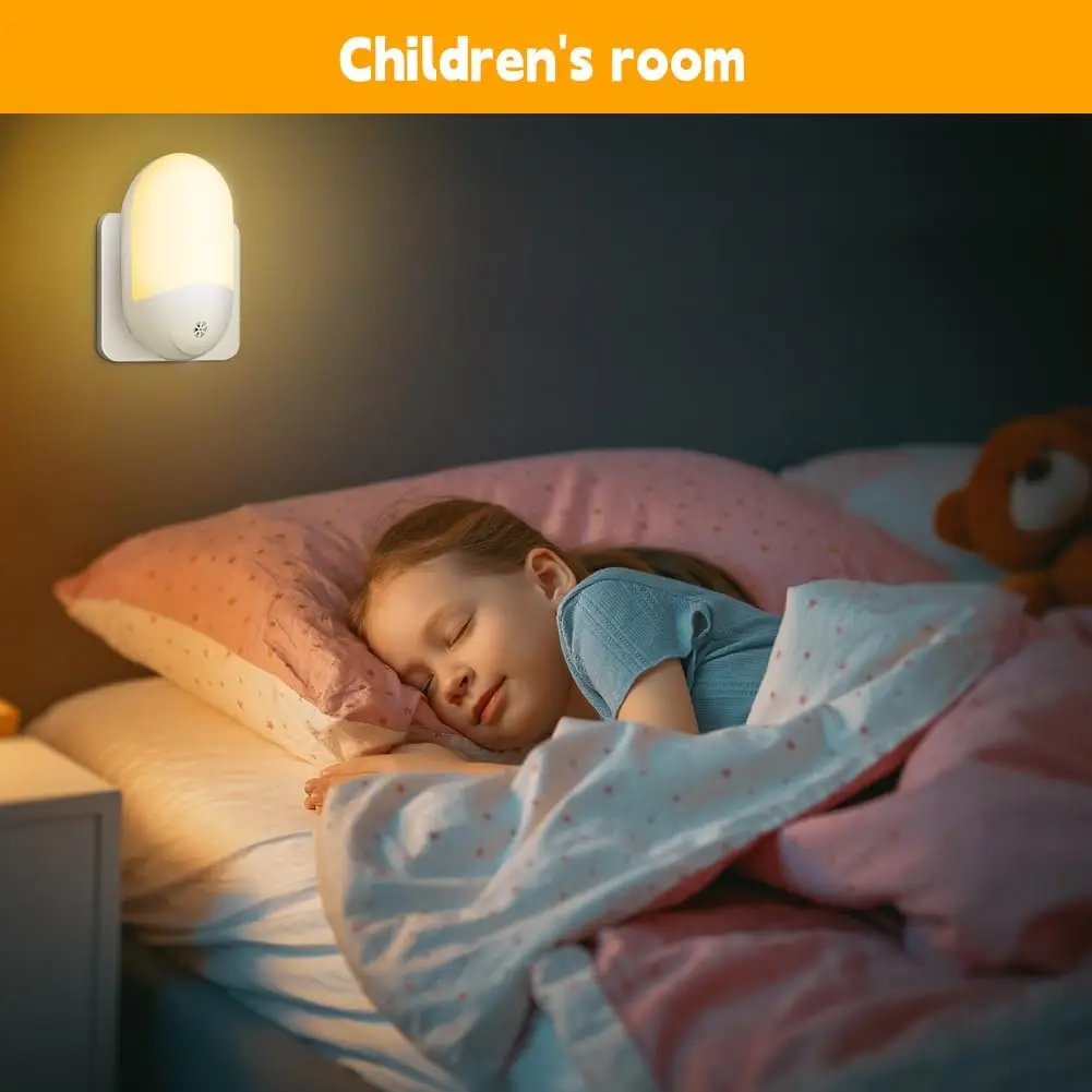 Plug in Night Light, Plug in Wall with Dusk to Dawn Sensor 0.5W Warm White RGB Night Light for Kid Bedroom, Bathroom, Stair