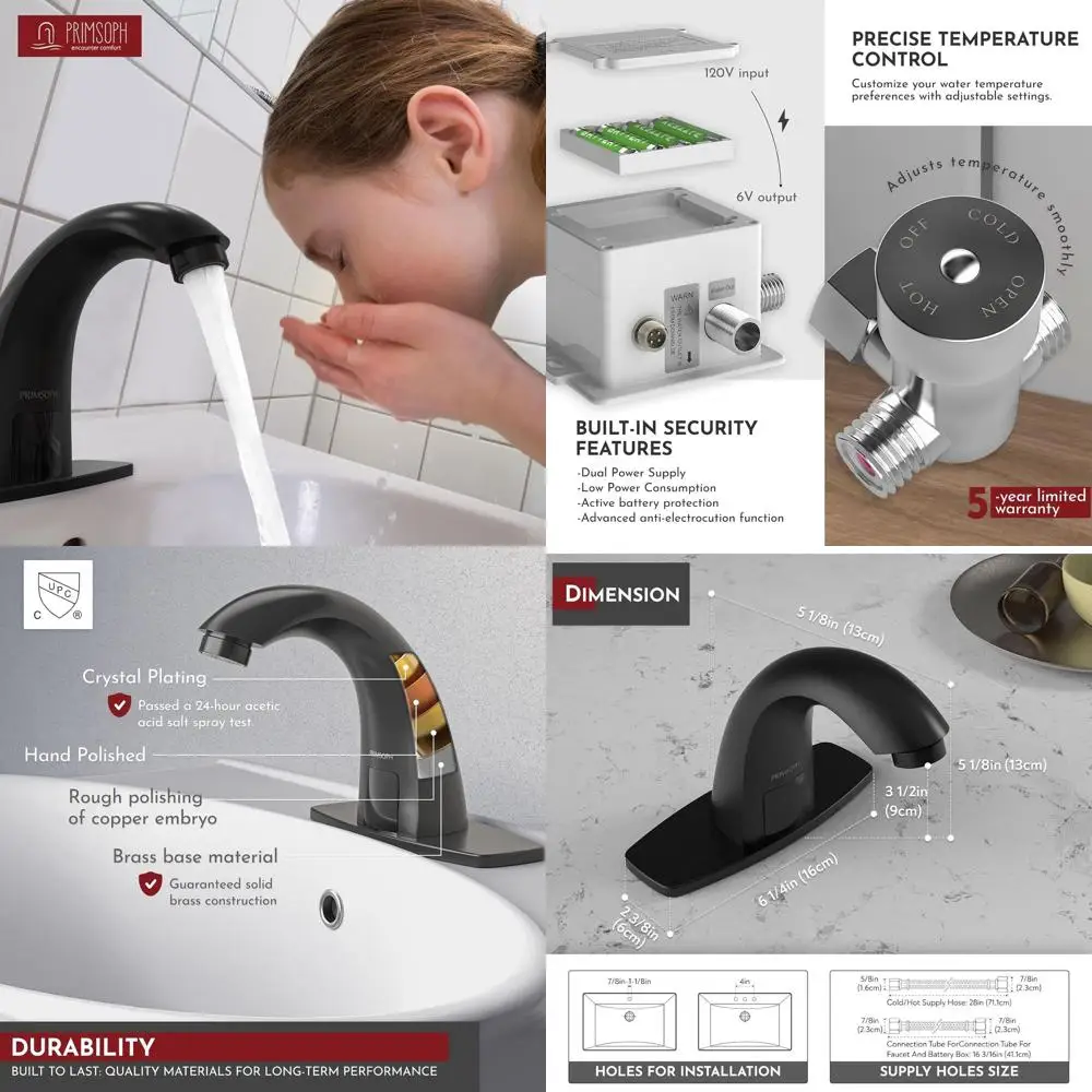 

Бесконтактный инфракрасный смарт-кран с контролем температуры для коммерческих ванных комнат - матовый черный