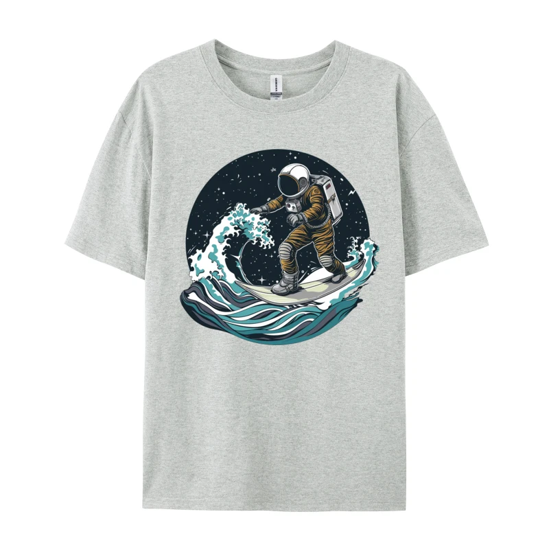 Astronaut Surfboard Print T-shirt Slim Fit Customized Custom T-shirts Crew Neck 100% Cotton Mens Designer T Shirt