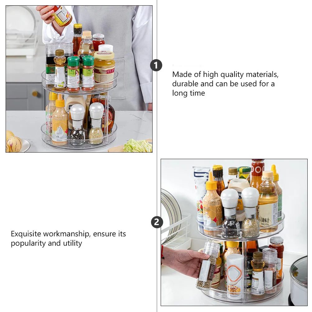 

1Pcs Double-Layer Rotatable Seasoning Rack Transparent Kitchen Organizer for Bottles Cans Spices Storage Shelf Home Seasoning