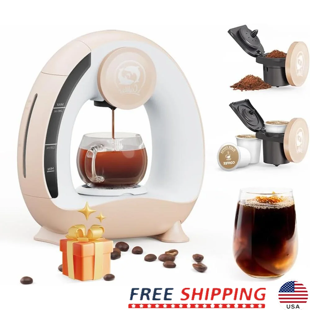 

2 in 1 Mini Single Serve Coffee Maker K Cup and Ground Coffee Intelligent Temperature Control Compact Portable Coffee Brewer