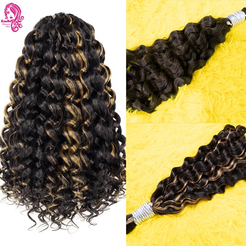 Water Wave For Braiding Human Hair Bulk Deep Curly No Weft Brazilian Remy Hair Extensions Natual Piano Colored Grey/Ginger/Brown