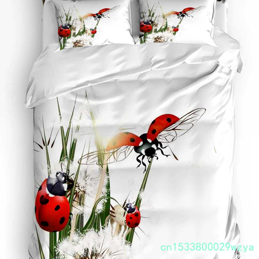 3pcs Bedding Set Dandelion Ladybug White Home Textile Duvet Cover Pillow Case Boy Kid Teen Girl Bedding Covers Set