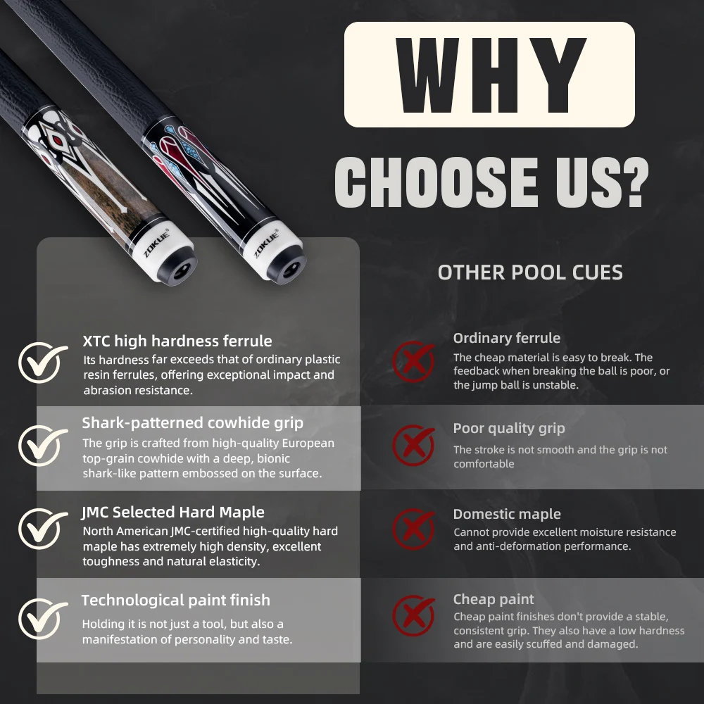 ZOKUE Maple Pool Cue Sticks Professional مع طرف 12.5 مم 1/2 سبليت لعصي البلياردو