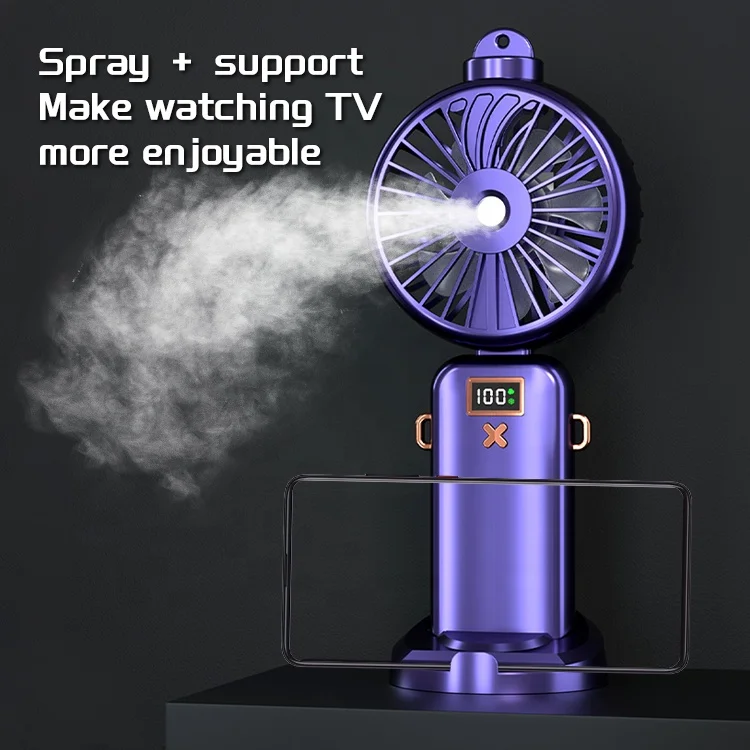 Nuovo mini appeso al collo piccolo ventilatore nebulizzatore spray ventola di raffreddamento umidificazione pieghevole display digitale portatile ventilatore con supporto per telefono
