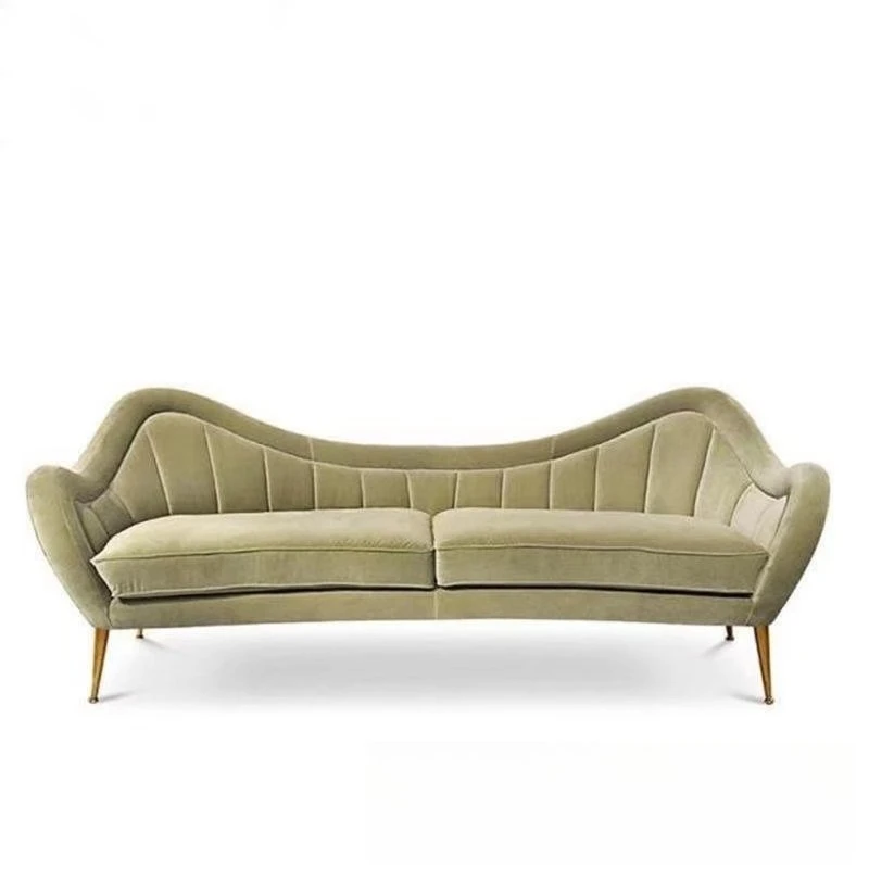 

Simple modern stainless steel casual fabric three-person sofa furniture hotel studio fashion reception sofa