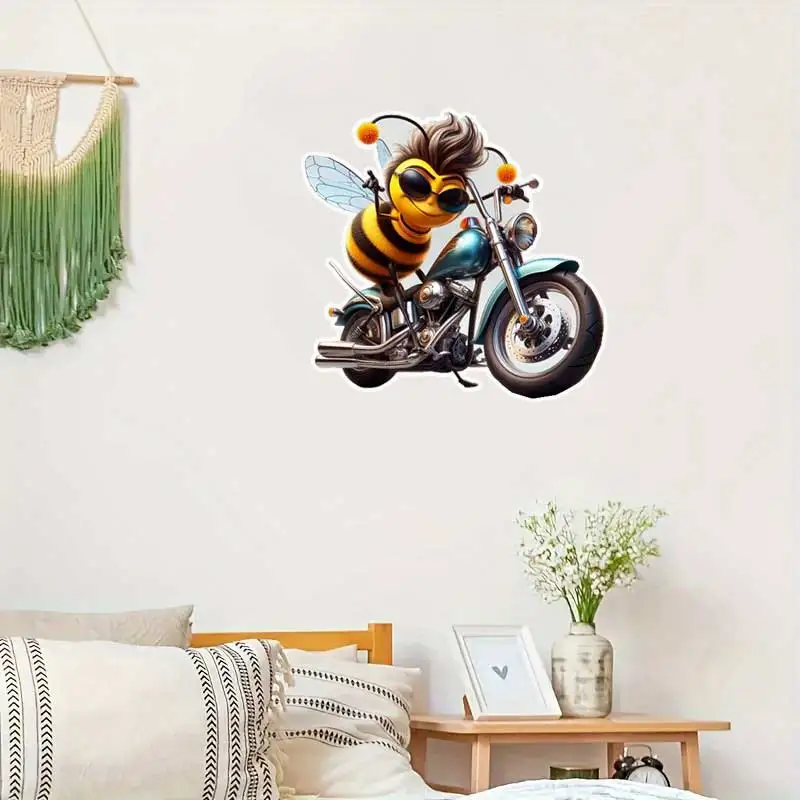 Super cool bee riding motorcycle wall stickers decoration living room cabinet refrigerator toilet home decoration decals AA12