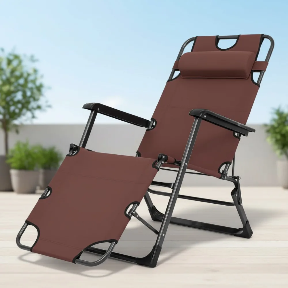

2-in-1 Folding Chaise Lounge Chair with Pillow & Pocket, Adjustable Outdoor Tanning Pool Beach Chair for Patio Lawn
