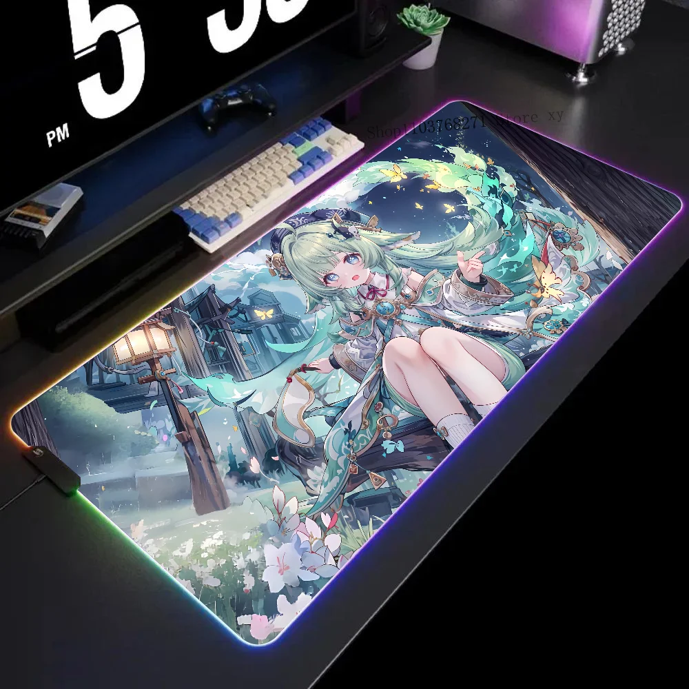 

Honkai Star Rail Huohuo Mousepad XXL RGB Gaming Mouse Pads HD Black Gamer Accessories Large LED