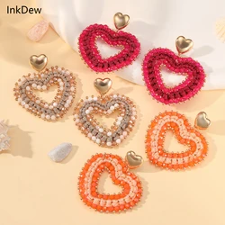 INKDEW Heart Shape Drop Earrings For Women Handmade Threading Crystal Beads Big Long Earrings Jewelry Fashion boho EA156