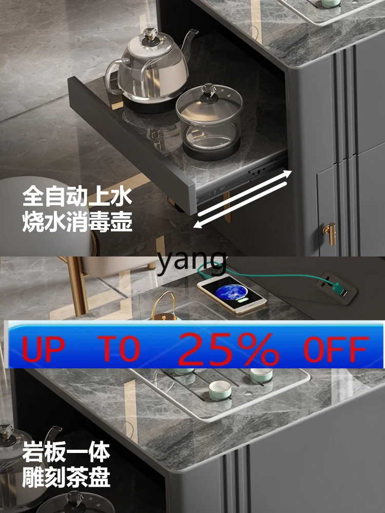 

CX balcony rock slab tea cart modern light luxury mobile tea table multi-functional rotating tea table